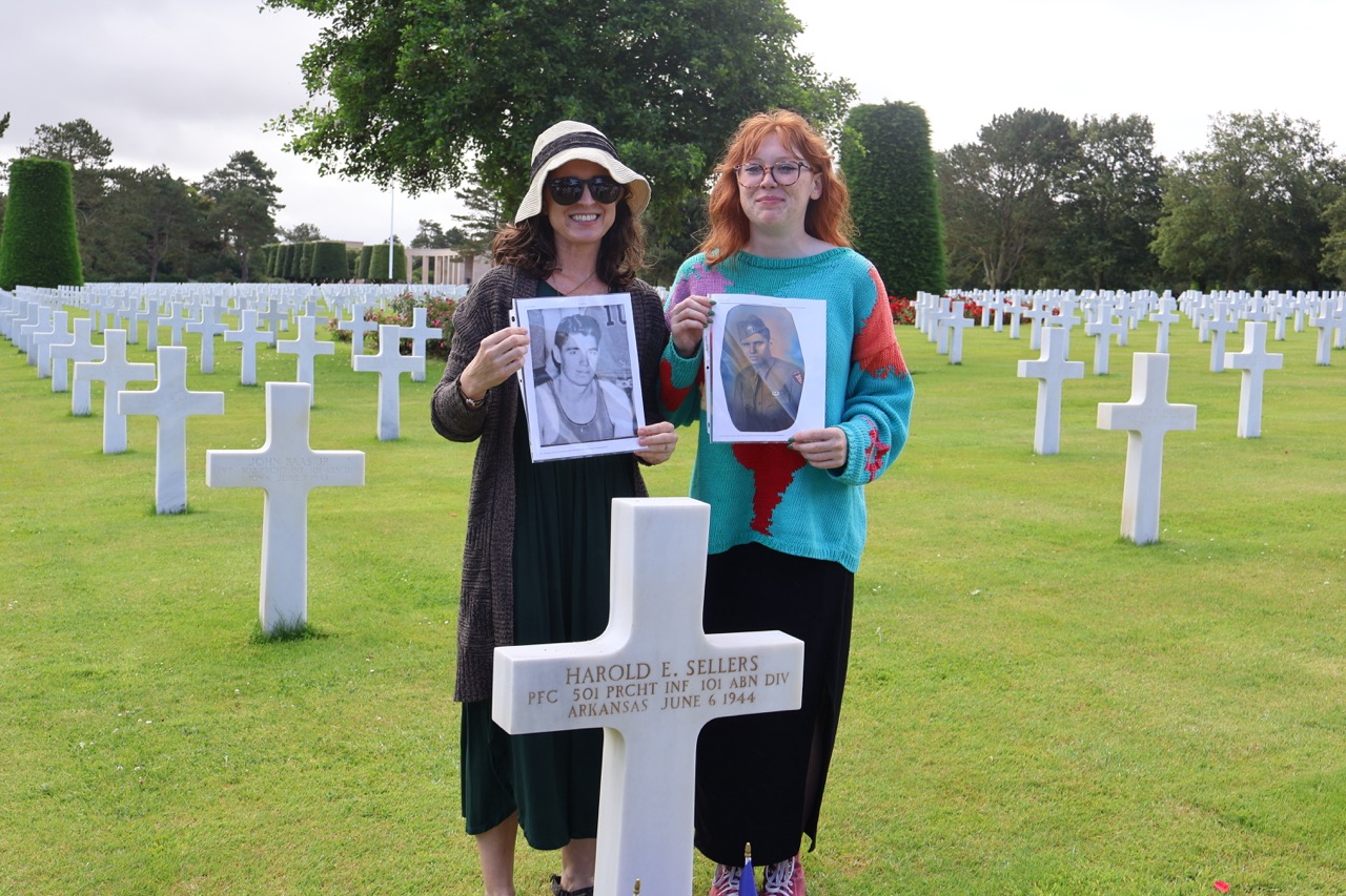 Student and Teacher at Gravesite in Normandy