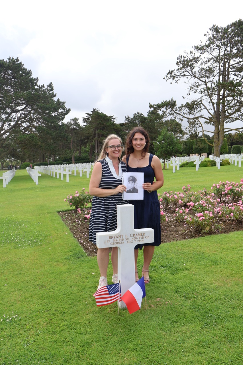 Student and Teacher at Gravesite in Normandy
