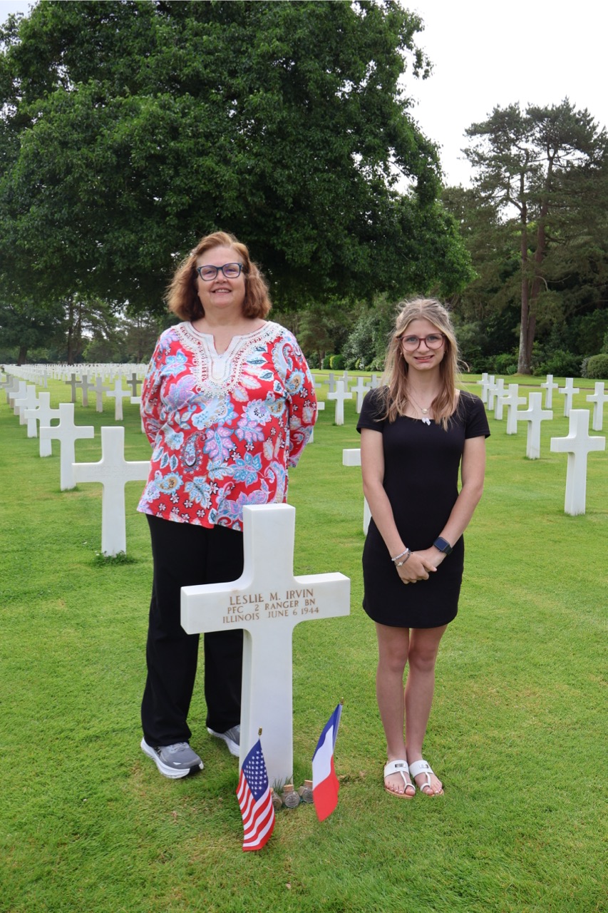 Student and Teacher at Gravesite in Normandy