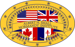 Albert H. Small Normandy Institute logo against a yellow oval background with various international flags