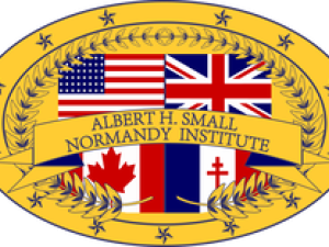 Albert H. Small Normandy Institute logo against a yellow oval background with various international flags